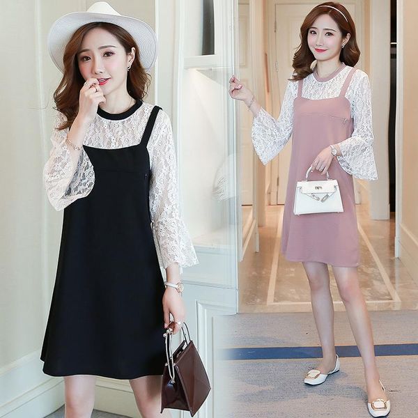 

maternity dresses 8007# nursing clothing loose stylish false two-piece dress for pregnant women pregnancy, White
