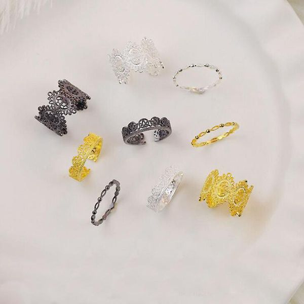 

cluster rings arrival trendy korean lace wide ring for women female ladys 3 color adjustable open fashion party jewelry yri133, Golden;silver