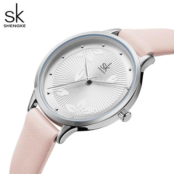 

wristwatches shengke casual simple women watches ladies leather quartz clock waterproof female montre femme, Slivery;brown
