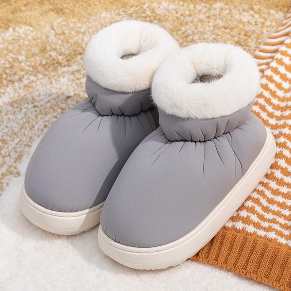 

slippers women fur boots soft fluffy winter thick sole home plush warm indoor house men couple furry shoes, Black