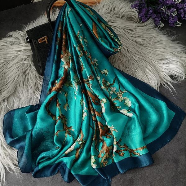 

scarves 2021 women scarf summer silk shawl lady wrap soft female echarpe designer beach bandana foulard muffler, Blue;gray