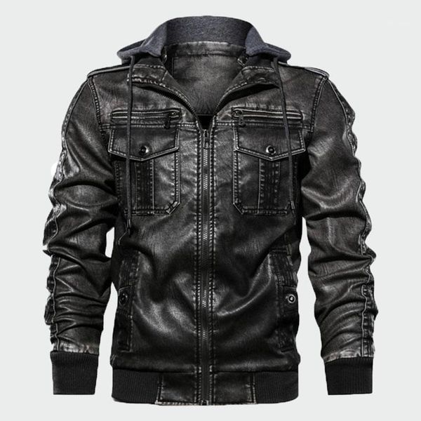 

men's jackets 2021 fall winter men cool leather causal hooded pu coats male fashion motorcycle outwear brand clothing ml, Black;brown