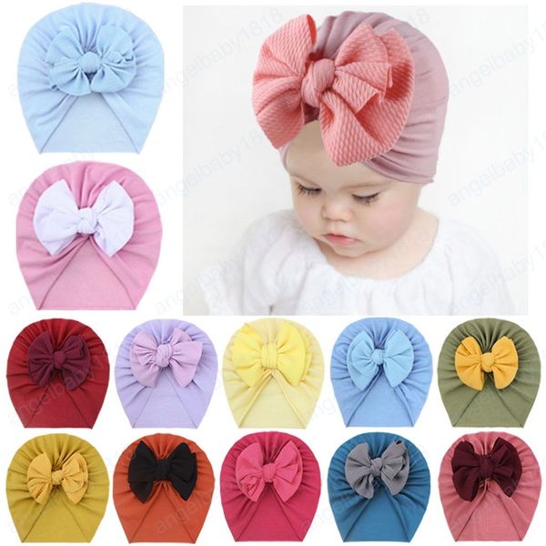 

infant baby kids bowknot hat caps children soft skull cap knot turban hats, Yellow