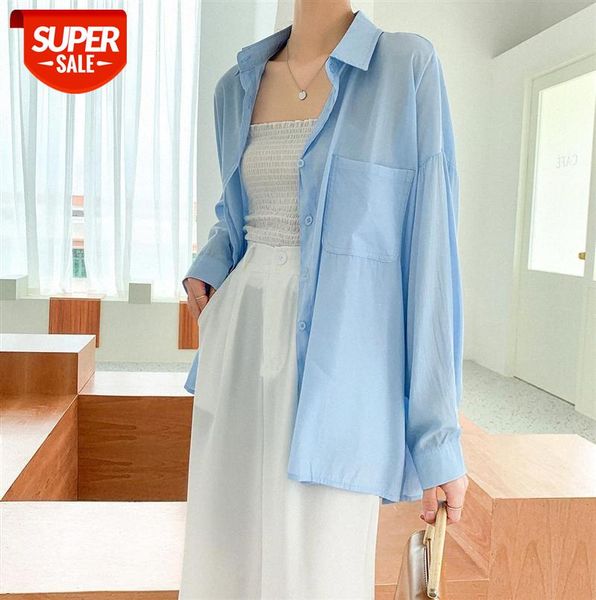 

side slit button sunscreen air-conditioning shirt female korean women's long-sleeved solid color 6779 #2q1i, Black;gray