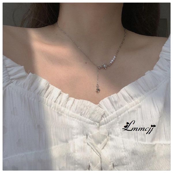 

pendant necklaces lmmcjj pearl eight pointed star necklace for women simple tassel clavicle chain fashion jewelry gift accessories, Silver
