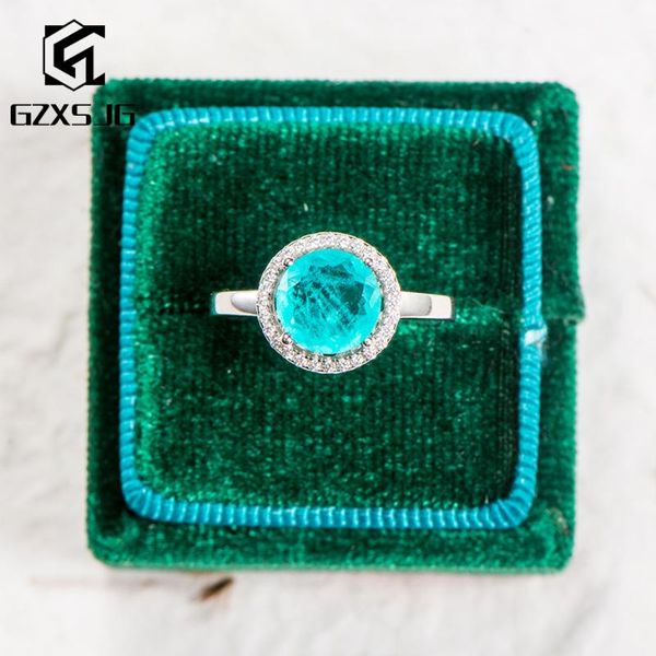 

cluster rings gz brazilian paraiba tourmaline gemstone ring for women genuine 925 sterling silver engagement party arrival 2021, Golden;silver