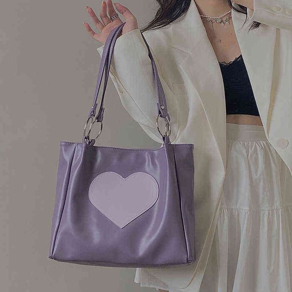 

shopping bags ladies love heart shoulder pu leather large capacity handbag for female fashion underarm simple shopper 220301