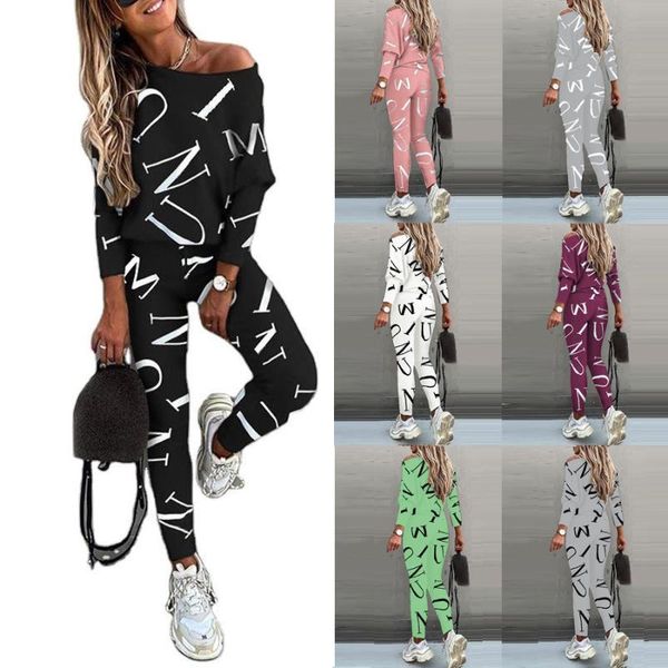 

women's two piece pants 2021 spring and autumn digital printed bat sleeve casual sports set girl fashiob sportswear tracksuit female s-, White