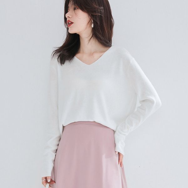 

women's sweaters sweater female 2021 autumn and winter fashion simple v-neck loose hooded bottoming women, White;black