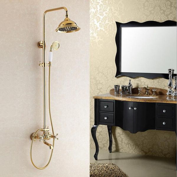 

luxury 8 inch overhead shower gold color brass rainfall faucet bathroom sets
