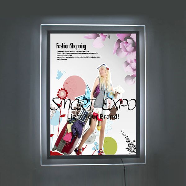 60 * 80 CM Painel de exposição de publicidade de cartaz de varejo com placa acrílica LED 2835 Lit de madeira lateral