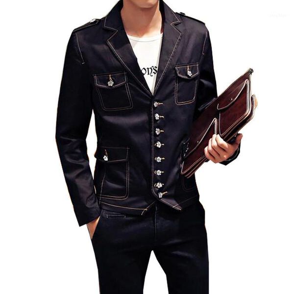 

men's jackets sale spring/autumn fashion brand men blazers slim fit motorcycle cowboy mens denim blue jeans suit jacket blazer, Black;brown