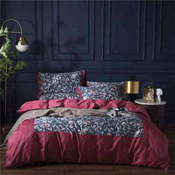 

floral leaves fruits rich color printed duvet cover silky soft egyptian cotton bedding set  king size bed sheet pillow sham
