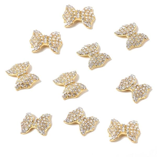 

10pcs bow tie alloy 3d rhinestone nail art tips slice decoration equipment, Silver
