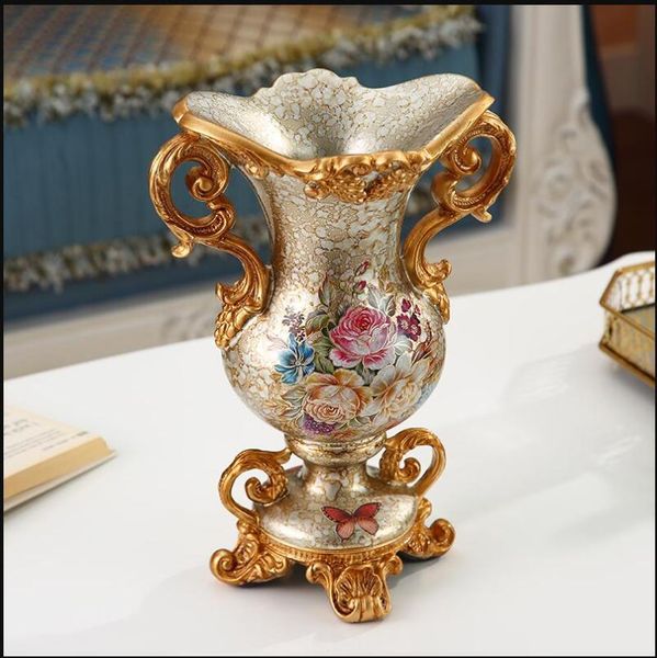 

vases european resin vase+artificial flower decor home office furnishing decoration crafts livingroom silk fake pot ornaments