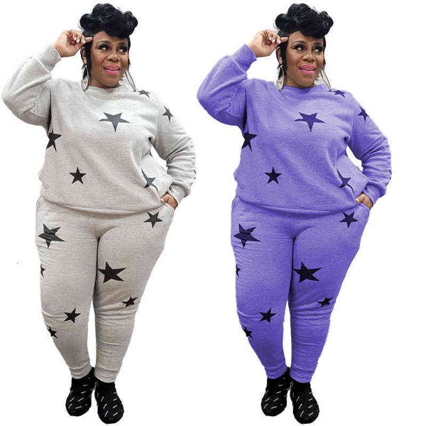 

2022 large women's printed long sleeve two piece set, Black;white