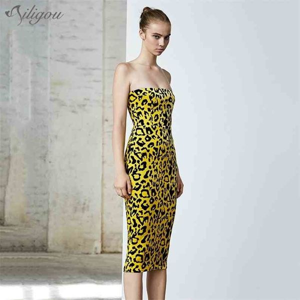 

summer strapless sleeveless dress female leopard slit celebrity party vestidos 210525, Black;gray