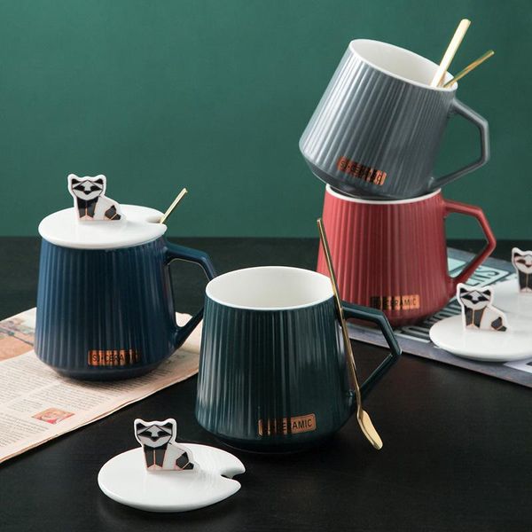 

mugs direct selling ceramic panda mark cup with cover office coffee mug spoon household breakfast milk