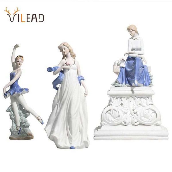 VILEAD Ceramica Ballet Girl Statue Figurine Fairy Garden Gonna Bellezza moderna Scultura Decorazione di nozze Interni Home Decor 211118