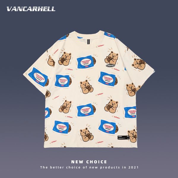 

tee polo ins biscuit bear summer couple short sleeve college style men's and women's tee t-shirt fashion, White;black