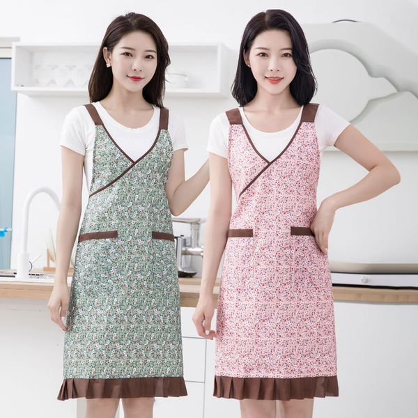 

apron korean floral shoulder strap kitchen home work antifouling oil proof summer simple