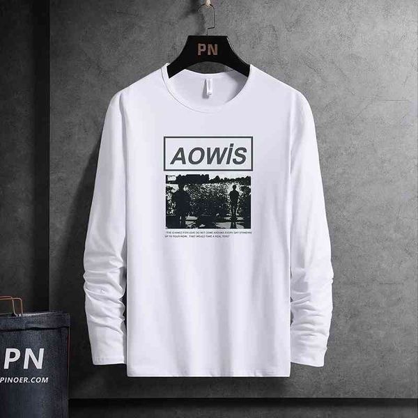 

men's autumn new large long sve loose print round neck upper garment trend bottoming shirt men's t-shirt, White;black