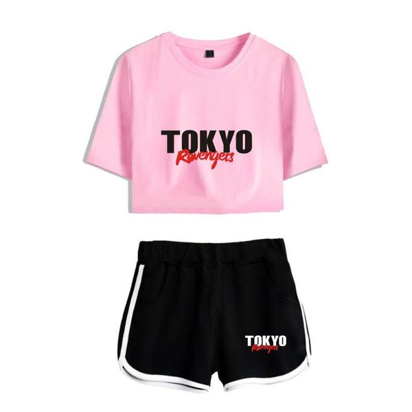 

women's tracksuits anime tokyo revengers tracksuit female two piece set women summer short sleeve crop shorts girls suit clothes, Gray