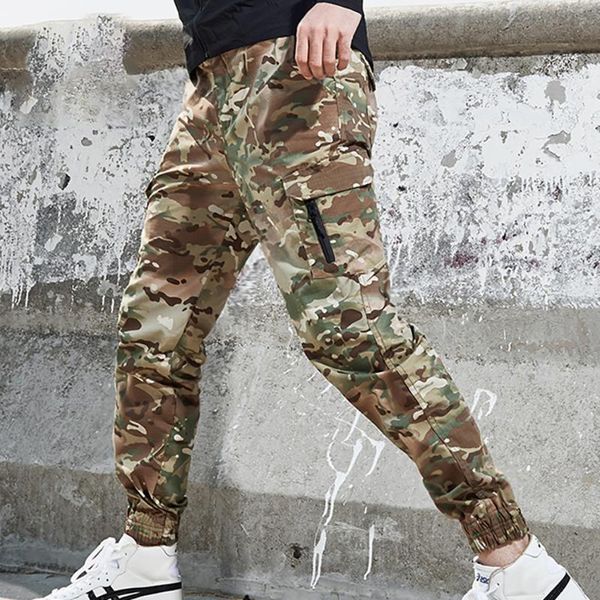 

men's pants tactical cargo trousers men camouflage military tie feet multi-pocket waterproof sweatpants jogger outdoor stretch streetwe, Black