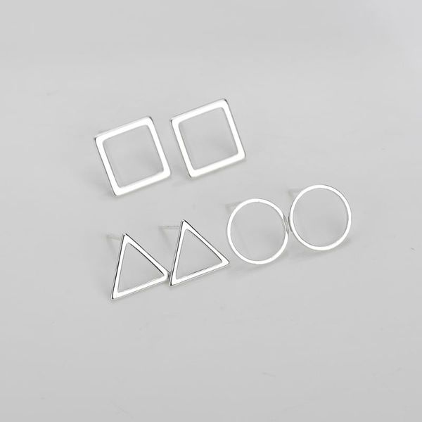 

stud 925 sterling silver earrings simple square triangle circles for women hypoallergenic jewelry, Golden;silver