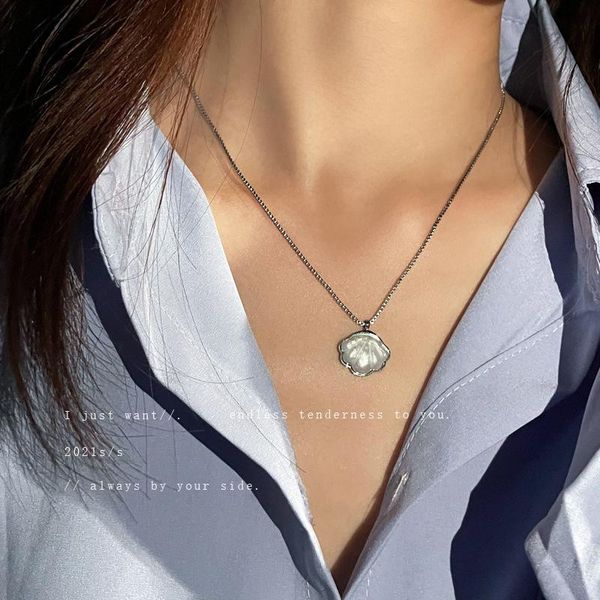 

chains korean fashion shell necklace for women kpop cute gold chain pendant collares para mujer jewelry 2021, Silver