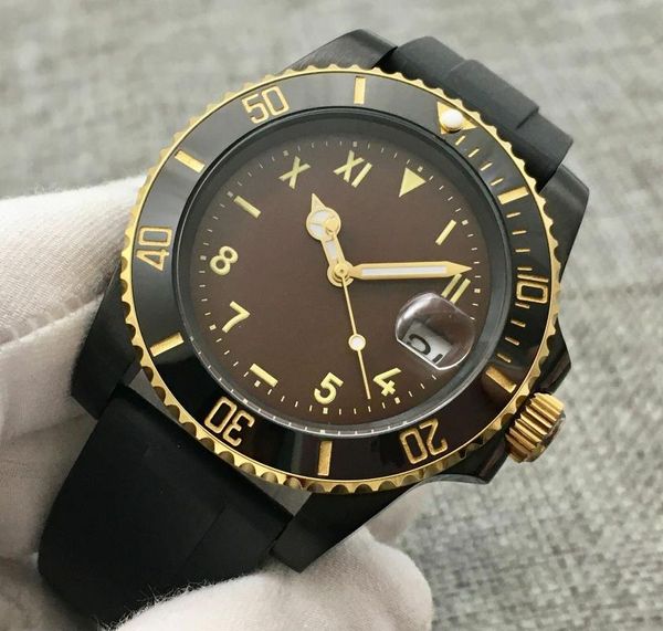 

wristwatches luxury 40mm brown dial date yacht men's watch automatic mechanical clock rubber strap, Slivery;brown
