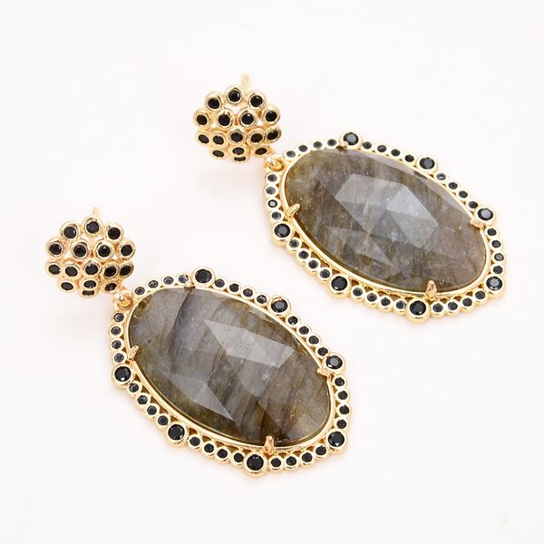 

guaiguai jewelry natural faceted oval labradorite cz pave stud earrings for women real gems stone lady fashion jewellry, Silver