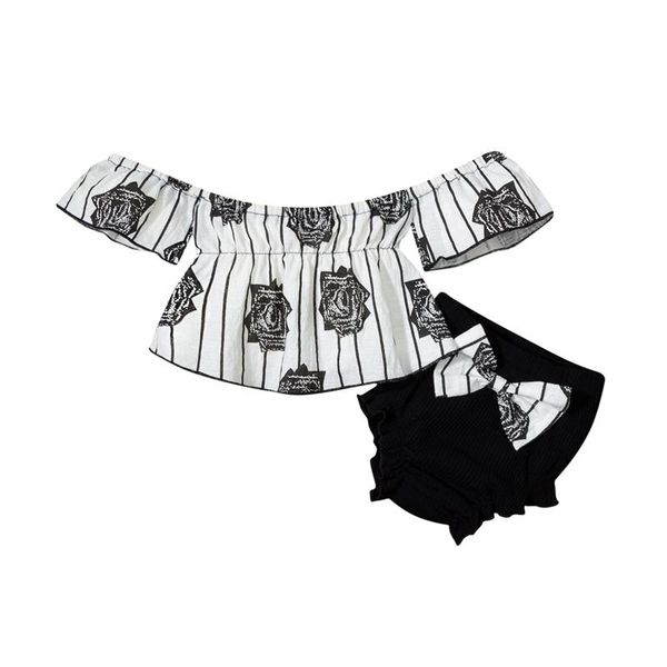 

clothing sets pudcoco 3-18m 2pcs summer baby girls short sleeve off-the-shoulder print +bowknot shorts pants outfit, White