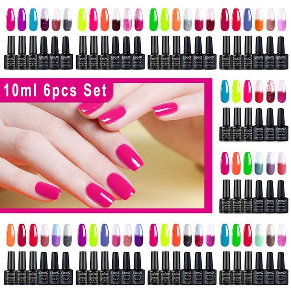 

nail art kits elite99 6pcs/lot fluorescent color change gel polish set soak off varnish kit manicure 10ml uv led