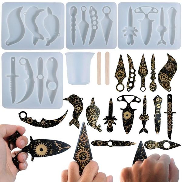 

craft tools 4pcs self defense keychain set resine epoxy cute sword knife molds with measuring cup diy pendant crafts crystal resin mold