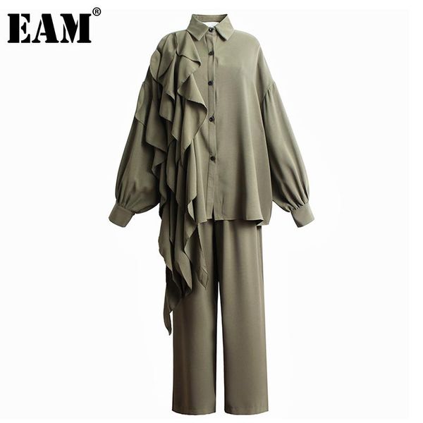 

[eam] irregular wide leg pants big size ruffles two piece suit lapel long sleeve women fashion spring autumn 2021 1dd4841 women's, White