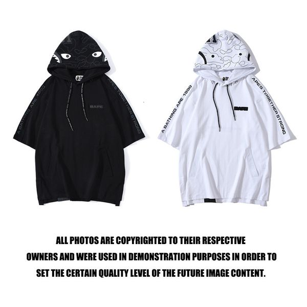 

men's t-shirt ape fashion brand reflective color head hooded short sleeve in early autumn 2021 ymi8, White;black