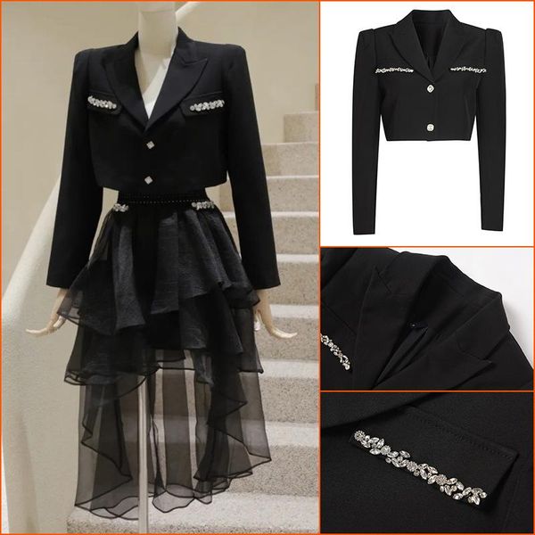 

two piece dress 2 set women blazer and skirt suits sets pieces ol single breasted jacket formal suit pleated spring autumn, White