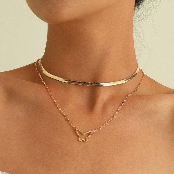 

pendant necklaces trending hollow butterfly necklace for women fashion snake bone chains choker elegant colar jewelry gift, Silver