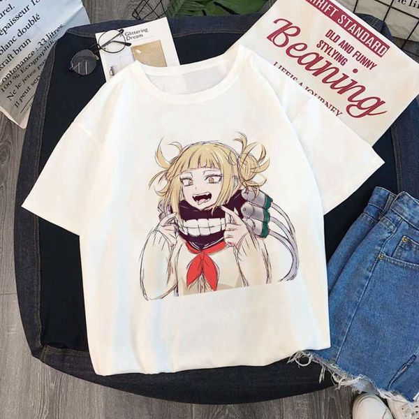 

women's t-shirt senpai himiko toga funny cartoon t shirt women graphic ullzang fashion japanese anime my hero academia tee, White