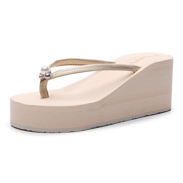 

slippers 2021 fashion pu clip toes flip flops womens wedge sandals summer casual beach waterproof platform wedges, Black
