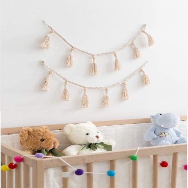 

decorative objects & figurines handmade woven tassel garland for rattan baskets boho macrame wooden beads wall decoration ornament home deco