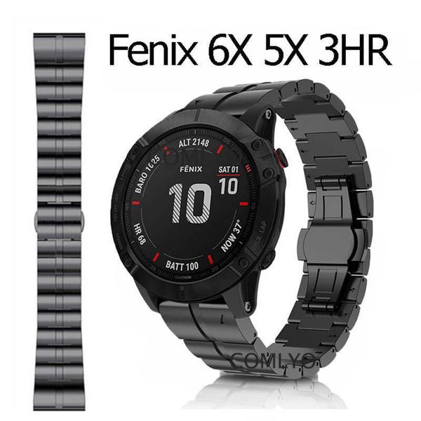 

luxury strap for garmin fenix 6x pro solar 5x plus enduro band butterfly buckle bracelet stainless steel metal fenix 3 strap h0915, Silver