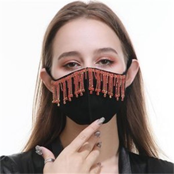 

black protection reusable mascarilla cotton cloth face mask dustproof water drop tassels mouth respirator breathable jewel adults 16 5rg b2