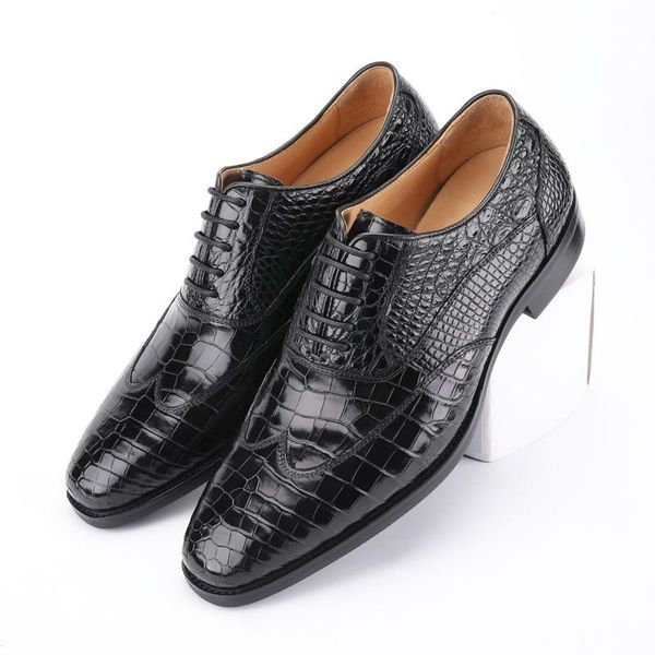 

dress shoes crocodile men 100% genuine leather derby casual formal brand party wedding luxury men's oxford alligator, Black