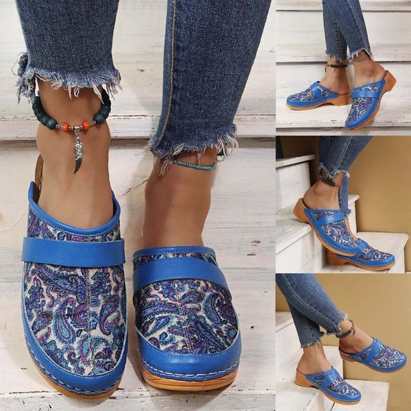 

sandals women's 2021 summer shoe for women slip-on square heels round toe breathable slippers shoes, Black