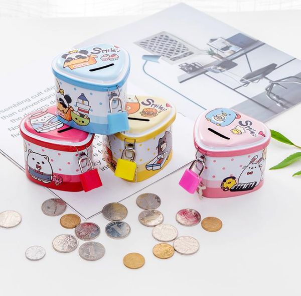Animali dei cartoni animati Salvadanaio salvadanaio a forma di cuore in latta con collezione di monete con lucchetto per premi per bambini SN5464