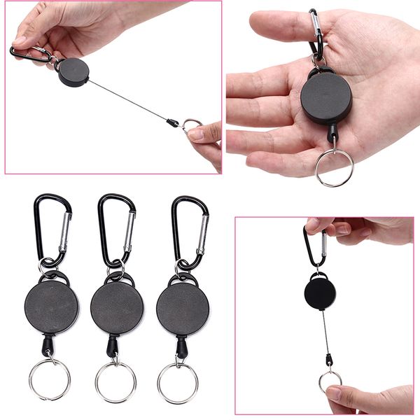 

black Wire Rope Keychain 60cm Badge Reel Retractable Recoil Anti Lost Ski Pass ID Card Holder Key Ring Keyring Steel Cord