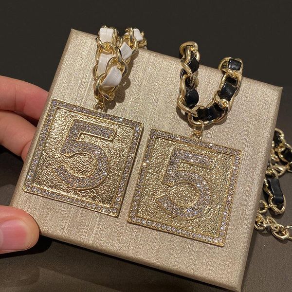 

chokers black white leather cz crystal gold plated chain 5 big square tag pendant short choker necklace punk style for women, Golden;silver