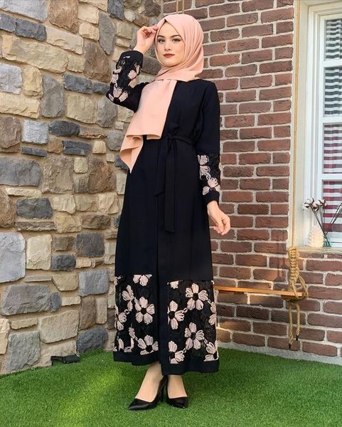 

ethnic clothing floral muslim dress abaya dubai robe women long sleeve abayas for caftan marocain kaftan islam eid mubarak ramadan dresses, Red